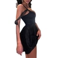 thumbnail image 2 of Gureui Women Sparkle Mini Dress, Solid Color Sleeveless Rhinestone Spaghetti Strap V-Neck Cut Out Bodycon Braces Skirt Cocktail One-Piece Party Clubwear, 2 of 4