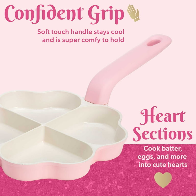 Paris Hilton Stainless Steel Pots and Pans Set with Stay-Cool Pink Handles, Tempered Glass Lids, Bonus Heart Shaped Measuring Cups and Spoons