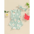 thumbnail image 4 of Suealasg Newborn Infant Baby Girls Romper Daisy Print Sleeveless Sling Bodysuit One-piece Jumpsuit with Headband 3M 6M 12M 18M Summer Clothes, 4 of 9