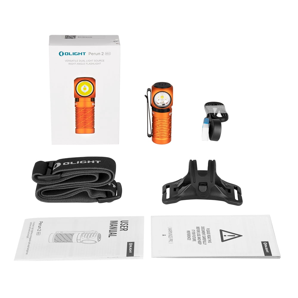 OLIGHT Perun 2 Mini Headlamp 1100 Lumens LED Head Flashlight, Rechargeable Headlight with Red Light Option, Great for Working, Hiking, Camping and Climbing (Orange Cool White: 5700~6700K)