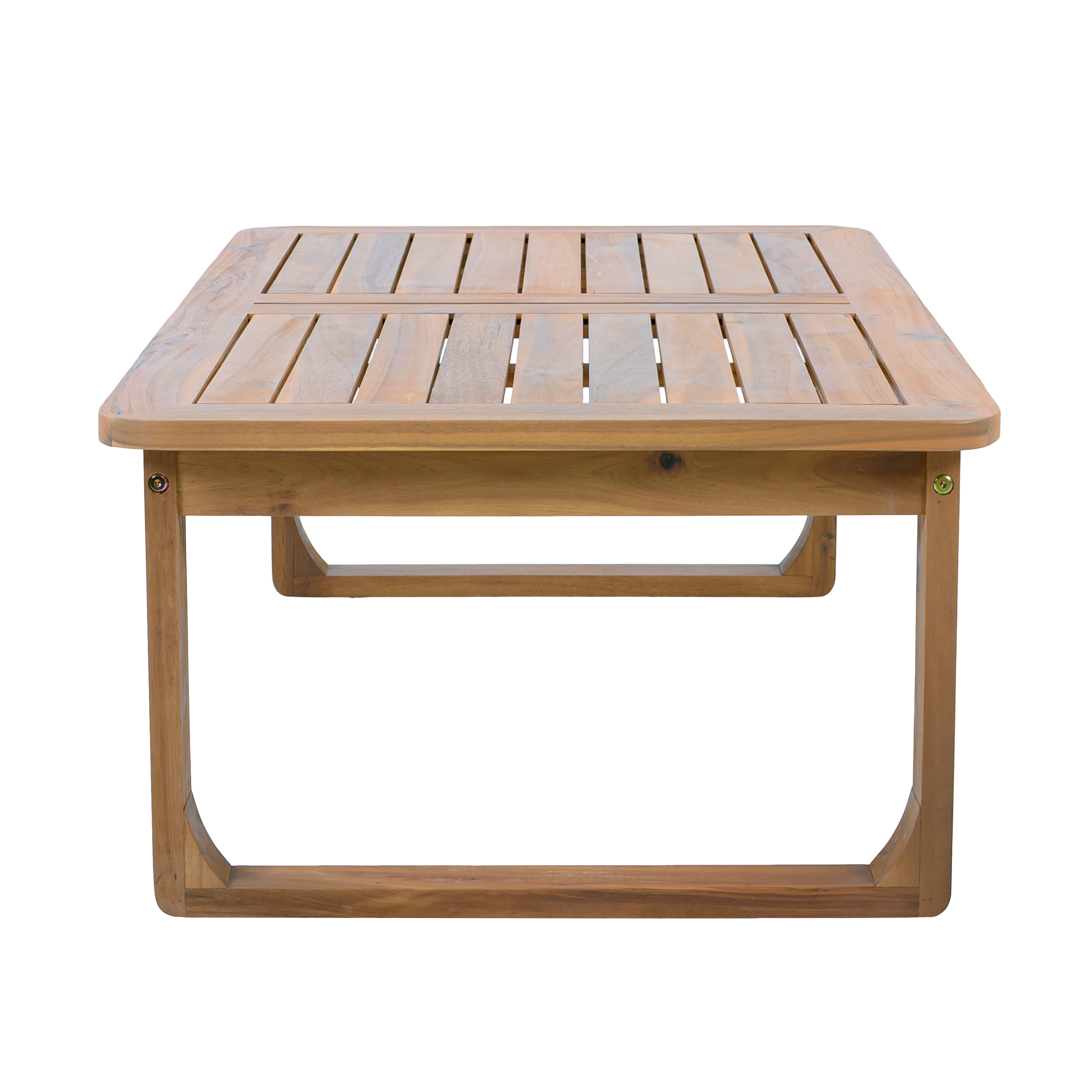 Coffee Table, Outdoor Rectangular Acacia Wood Patio Table with Curved Legs for Deck Garden, Light Teak