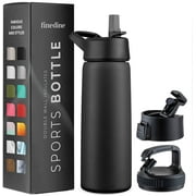 FineDine 25 oz Green and Black Double Wall Vacuum Insulated Stainless Steel Water Bottle with Wide Mouth and Straw Lid