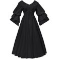 thumbnail image 4 of Vestido de Manga Corta para las Mujeres Color Sólido Estilo Retro Muñeca Cuello Cintura Alta Maxi Largo, Malla para la Noche Y la Fiesta, 4 of 7