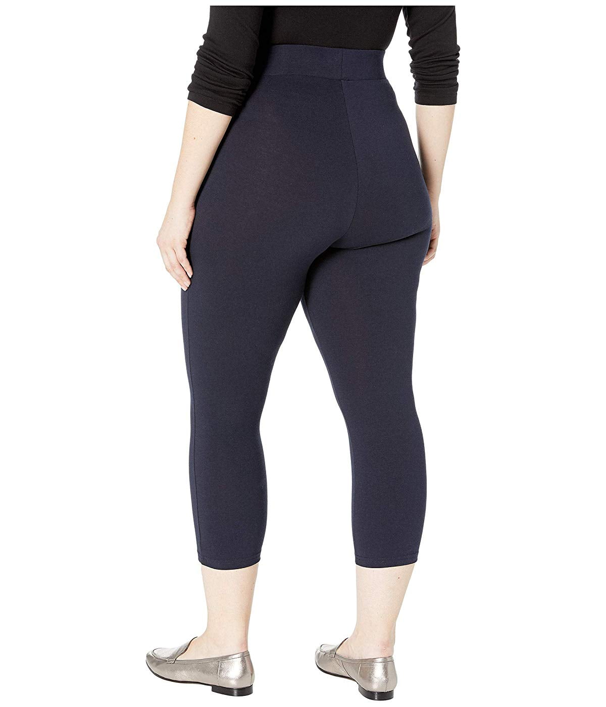 Hue - HUE Plus Size Wide Waistband Blackout Cotton Capri Leggings Navy ...