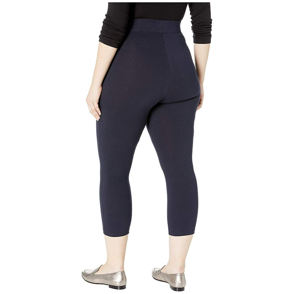 Hue HUE Plus Size Wide Waistband Blackout Cotton Capri Leggings Navy