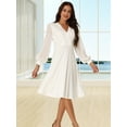 thumbnail image 2 of DARING DIVA V Neck Wrap Swiss Dots Lantern Sleeve Midi Swing Dress M White, 2 of 6