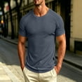 thumbnail image 2 of Men's Cotton Stripe Casual Short Sleeve Tee T-Shirt Crewneck Overlap Henley Soft Breathable Moisture Wicking Summer Daily Workout Gym Streetwear Fashion Essentials Gift for Him, 2 of 8