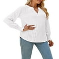 thumbnail image 4 of Women Fashion Shirts Solid Color Hollow-Out Long Sleeve Blouses, 4 of 7
