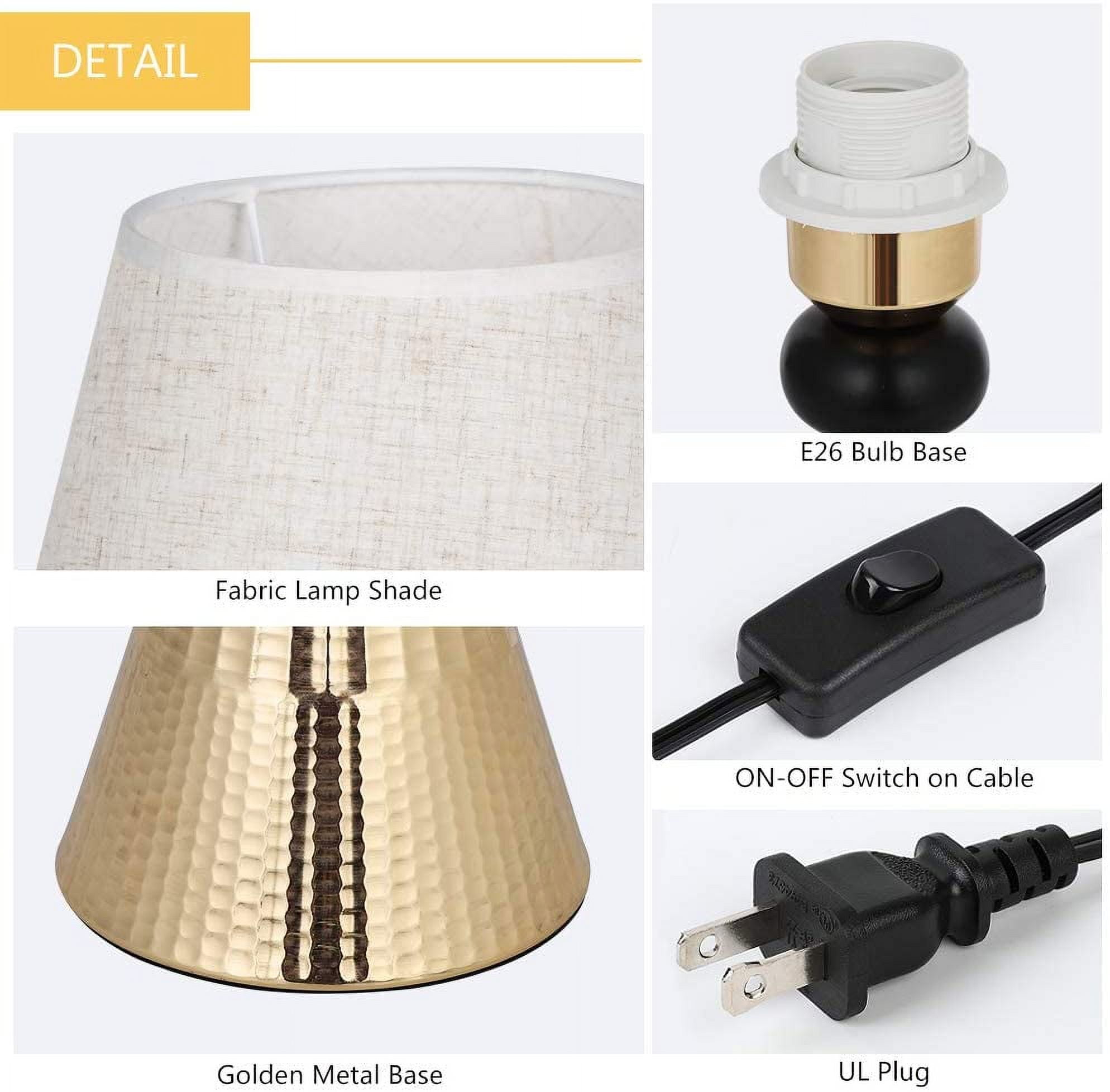 Gold Vintage Table Lamps, Set of 2, Modern Lamps with Metal Frame Fabric Shade