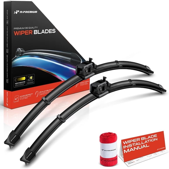 A-Premium Pack of 2 Windshield Wiper Blades with Wear Indicator & Towel - Compatible with Mercedes-Benz C250, C300, C350, C350e, C400, C450 AMG, C63 AMG, GLC300-22" and 22", MB Connector