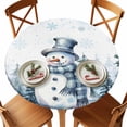thumbnail image 2 of Round Table Cloth with Elastic Fitted Edged, Christmas Snowman Xmas Tree Waterproof Tablecloth for 55"-60" Tables Winter Snowflake Scenery Wipeable Indoor Table Cover for Kitchen Picnic Camping, 2 of 9