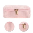 thumbnail image 4 of Bolsas de maquillaje de rayas cuadradas multifuncionales únicas de 1 Pc para viajar en terciopelo rosa, 4 of 5