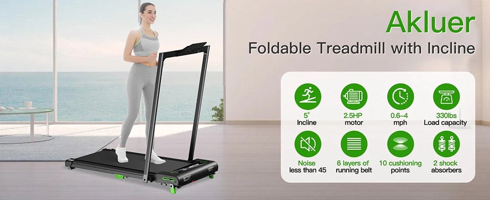 Akluer Incline Walking Pad with Handle for Home Office, 2.5HP Under Desk Treadmill, LED Screen & Remote Control, 330lbs Max Capacity, Easy Assembly，Foldable Space Save Design，480L-B