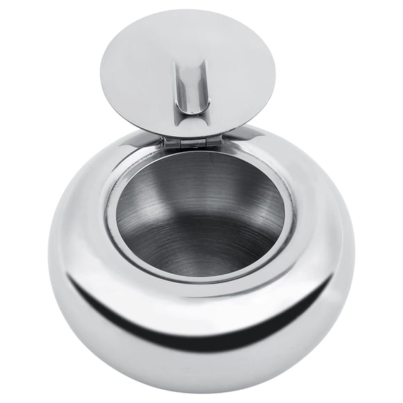 Stainless Steel Round Outdoor Ashtray - Windproof Smoking Ashtray Holder with Lid for Indoor Office Desktop Flat Round Ashtray