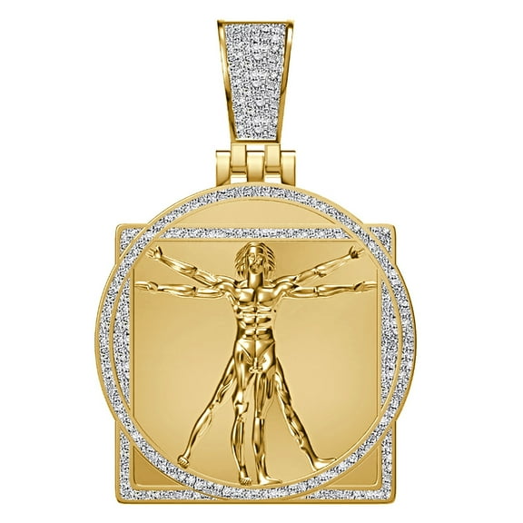 Real Genuine Diamond 0.85 Cwt. Vitruvian Man Leonardo da Vinci Charm Pendant 2''