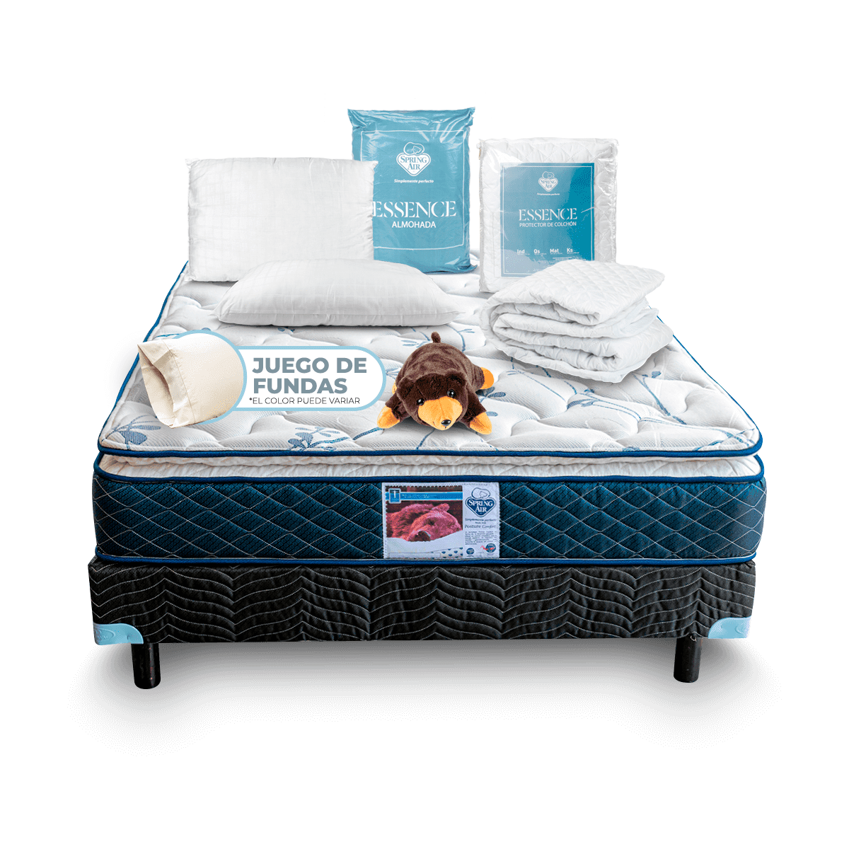 Colchon Box 2 Almohadas Spring Air Cubre Colchon Matrimonial 2 Fundas Osito Spring Air Carmin Bodega Aurrera en linea