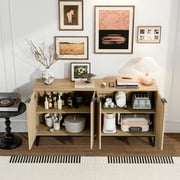 Fluted Accent Cabinet, Sideboard Storage Cabinet with Adjustable Shelves, Wooden Fluted Cabinet for Living Room, Dining Room, Hallway