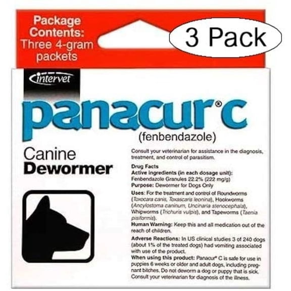 "Panacur C Canine Dewormer Dogs 4 Gram Each Packet Treats 40 lbs (3 Packets) (Thrее Расk, Red)"