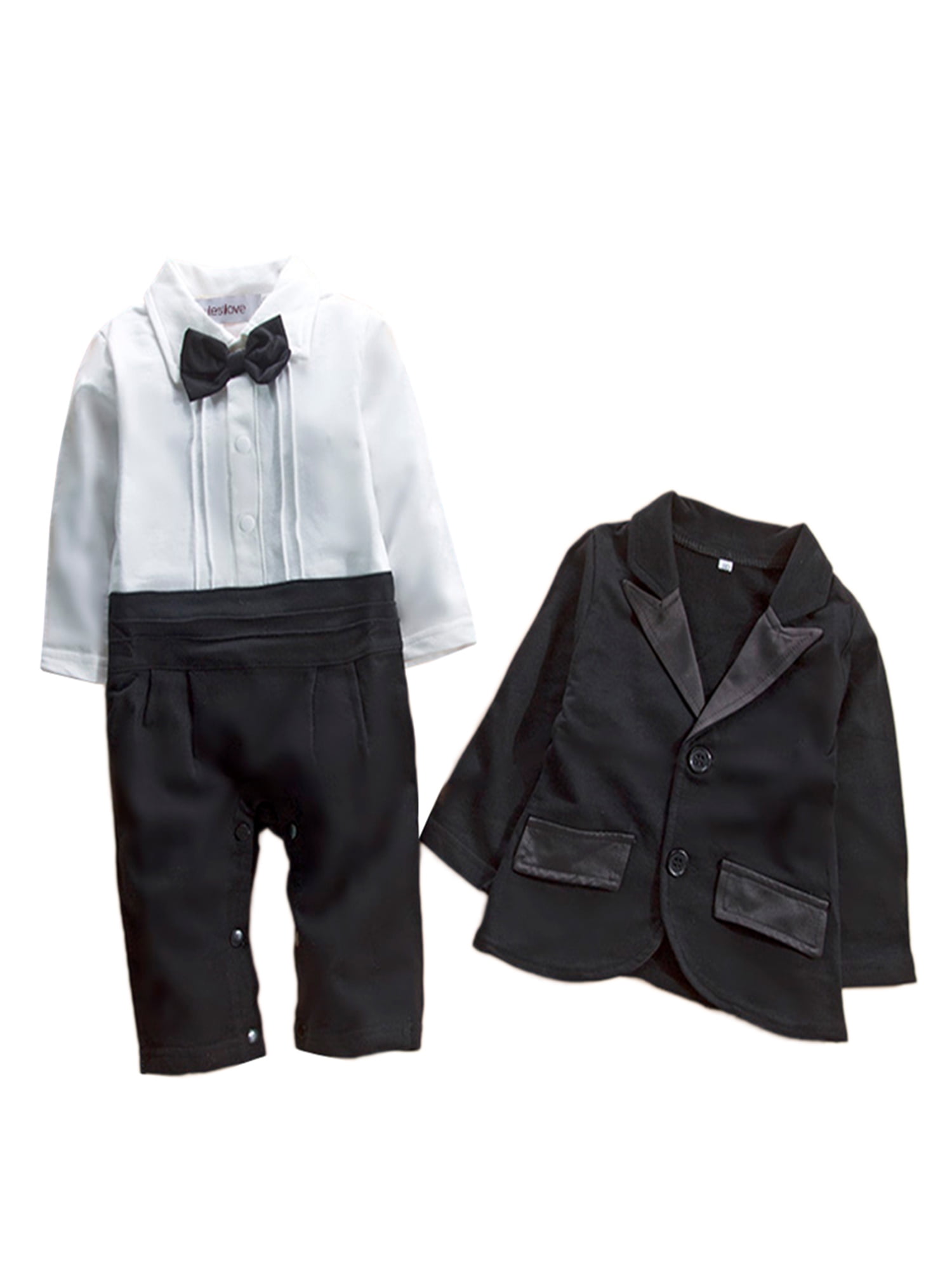 Baby Boy Wedding Tuxedo Formal Dressy Suit Bodysuit Jacket Outfits Clothes 3-24M