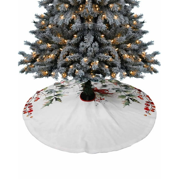 Christmas Christmas Tree Skirt 36 Inches Large Christmas Skirt Tree, Xmas Tree Botanical Red Berry Pinecone Tree Skirt Christmas Decorations for Fireplace Party Holidays Indoor Outdoor