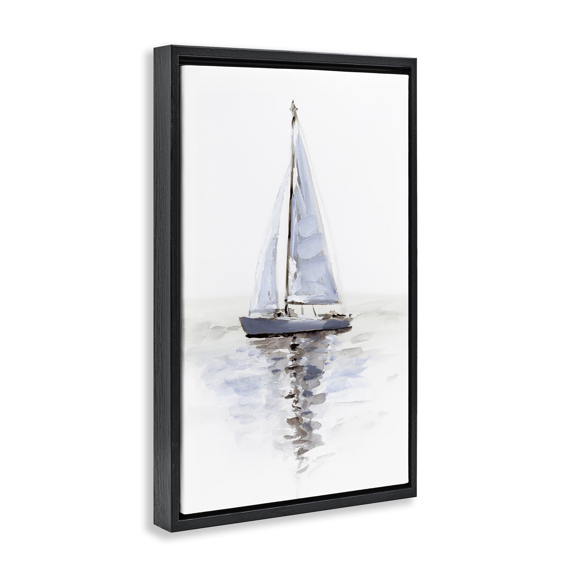Stupell Industries Minimal Sailboat Reflection Transportation Painting Black Floater Framed Canvas Art Print Wall Art, 17 x 25