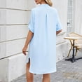 thumbnail image 5 of Wdfiry Women's T-shirt Dress Notched Neck Button Side Slit Dress Solid Color Loose Casual Half Sleeve Mini Dresses, 5 of 5