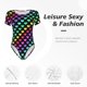 thumbnail image 4 of Balery Rainbow Hearts Body de cuello redondo de manga corta para mujer Tops de manga corta Tops básicos-Medium, 4 of 7