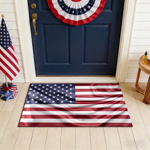 Anhility 4th of July Bathroom Rug Non Slip Bath Carpet Red Blue White Star Stripe Door Mat for 250th Anniversary Patriotic Independence Day Home Decoration, 24"x16"