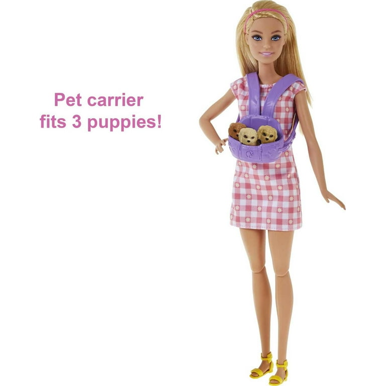 Barbie Doll Newborn Pups Playset with Mom Dog 3 Color Change Puppies 11 Accessories Blonde Doll
