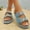 Blue, variant on Womens Rhinestone Platform Sandals with Adjustable Buckles, Glitter Sequin Cork Footbed Slides, 2 Straps Handmade Slip On Comfort Summer Shoes