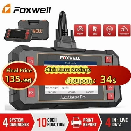 Foxwell NT604 Elite OBD2 Scanner Automotive Diagnostic Tool Car Four System Scanner Vehicle Code Reader for Engine Transmission ABS Airbag SRS Car Scanner Automotive Scanner Full OBDII Functions