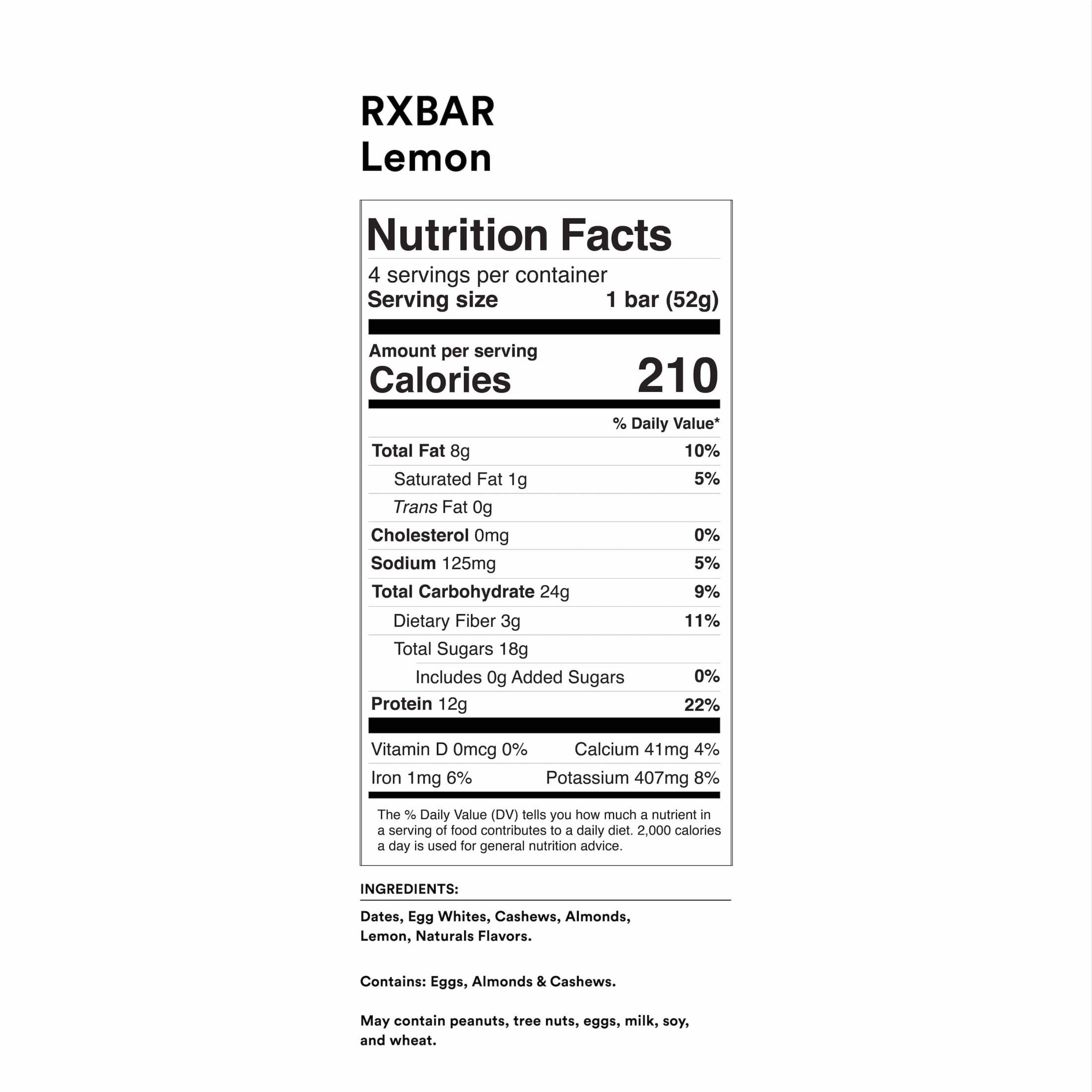 RXBAR Protein Bars Gluten-Free, Lemon, 4 Count