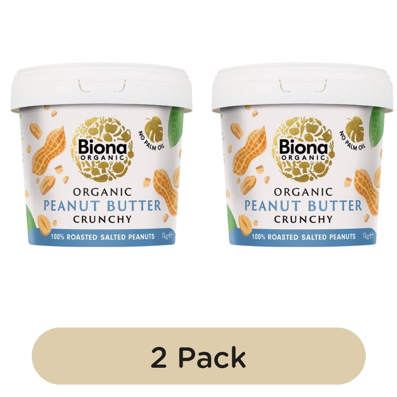 Biona Organic Peanut Butter Crunchy 1kg, British Import (Pack of 2)