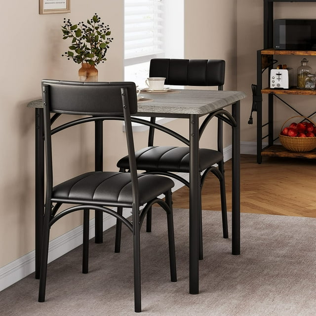 Dining Table Set for 2, Small Kitchen Table with 2 Upholstered Chairs, Metal frame, Dinning Table Set for Kitchen & Dining Room, Small Spaces