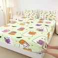 thumbnail image 4 of Manfei Cute Reading Ghost Queen Sheets 4 Pieces, Halloween Spooky Flying Bat Queen Sheet Sets, Mint Green White,1 Fitted Sheet, 1 Flat Sheet and 2 Pillowcases, 4 of 5