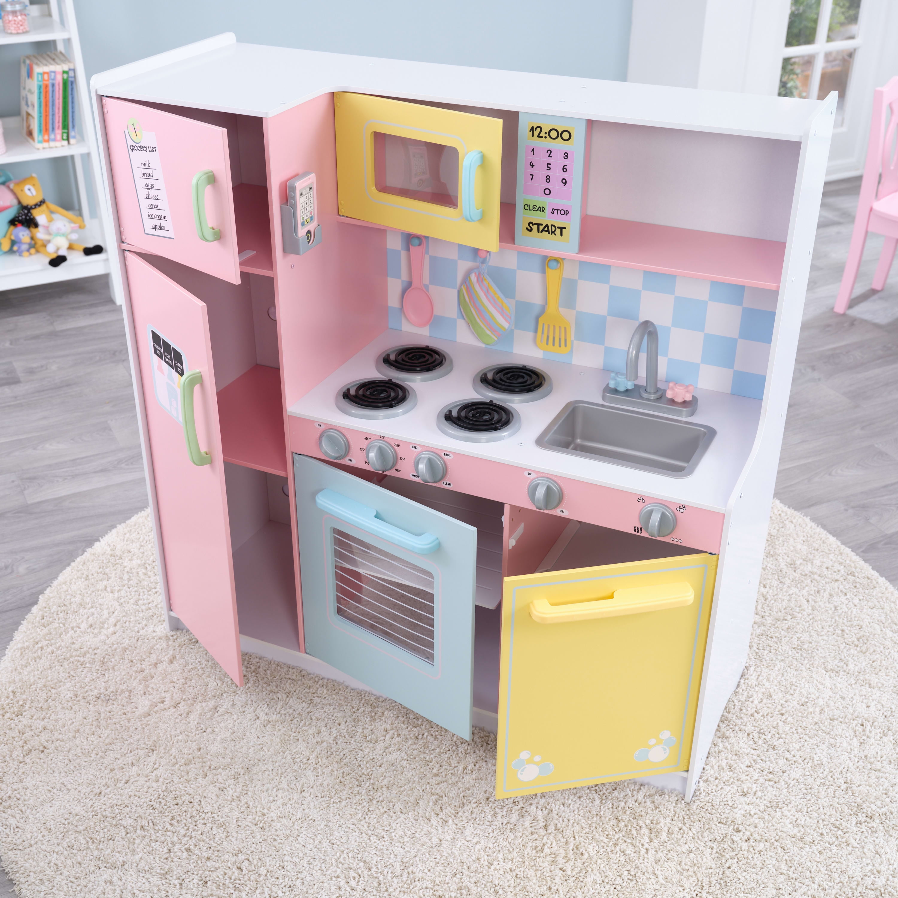 KidKraft Wooden Large Pastel Play Kitchen with Play Phone Walmart