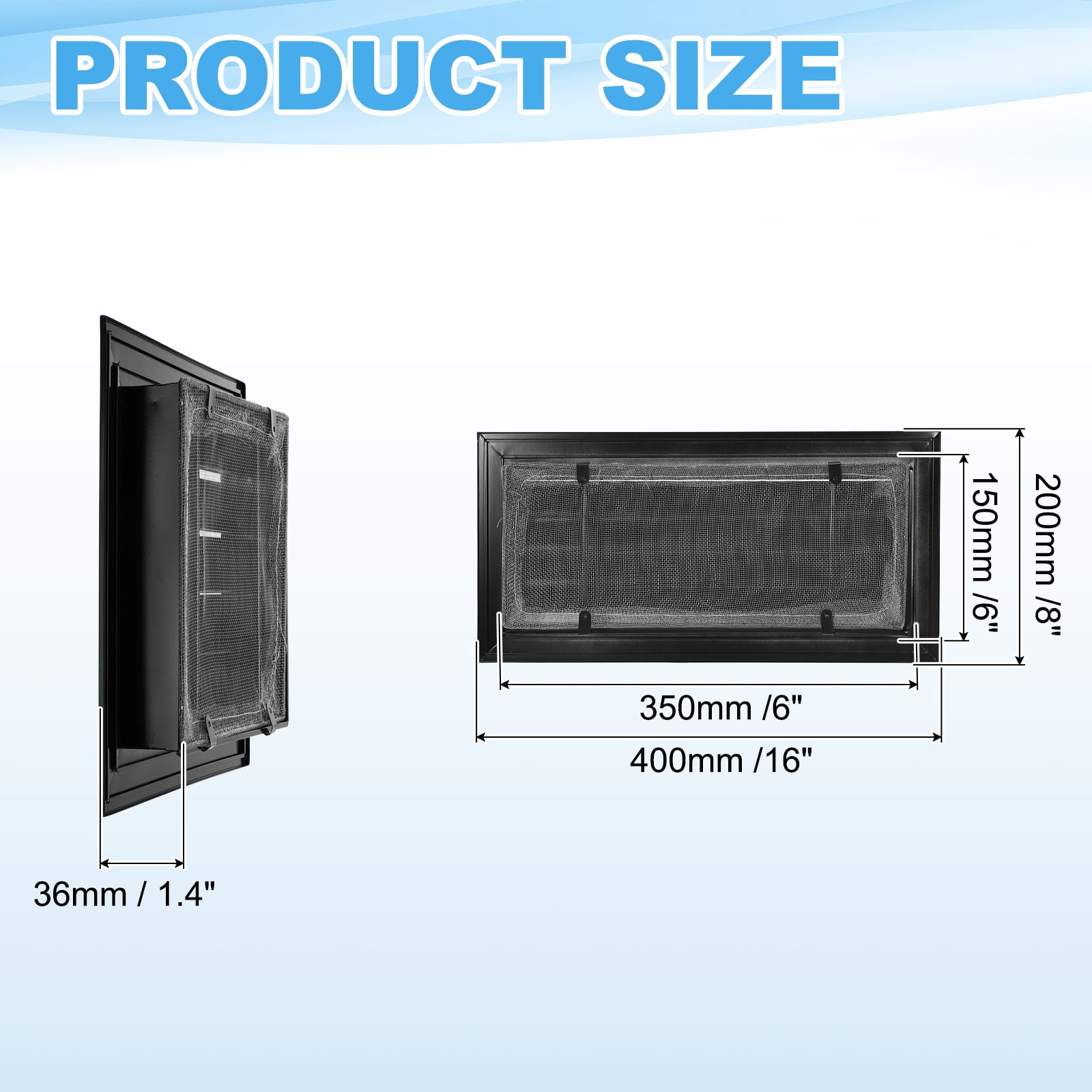 Uxcell 8x16 Inch Gable Vent, 1PCS Aluminum Alloy Wall Shed Vents with Strainer, Black
