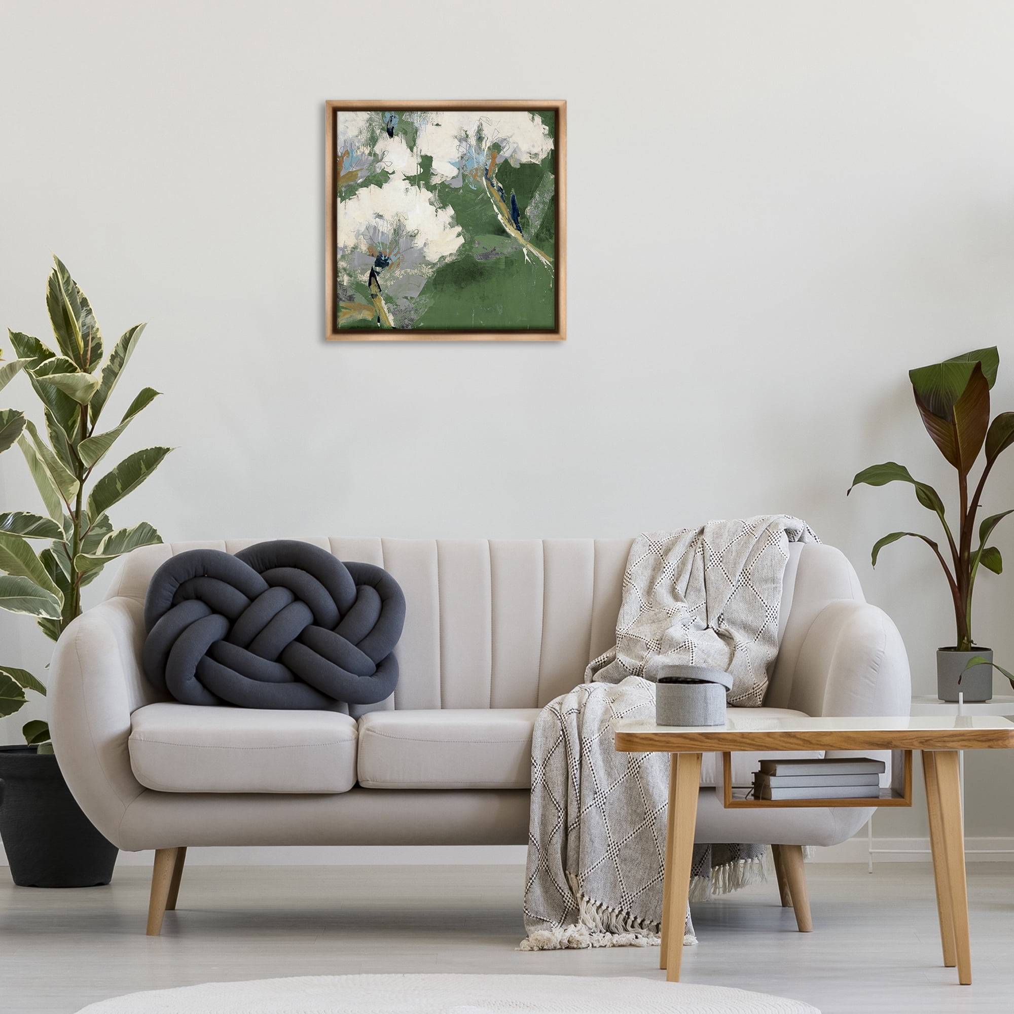 Stupell Industries Green & White Botanicals Plants & Flowers Painting Brown Floater Framed Canvas Art Print Wall Art, 25 x 25