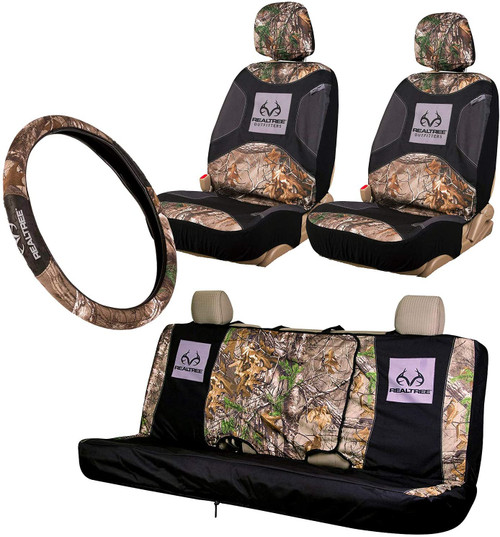Realtree 4pc Camo Seat Cover Set Includes 2 Low Back and 1 Bench Seat