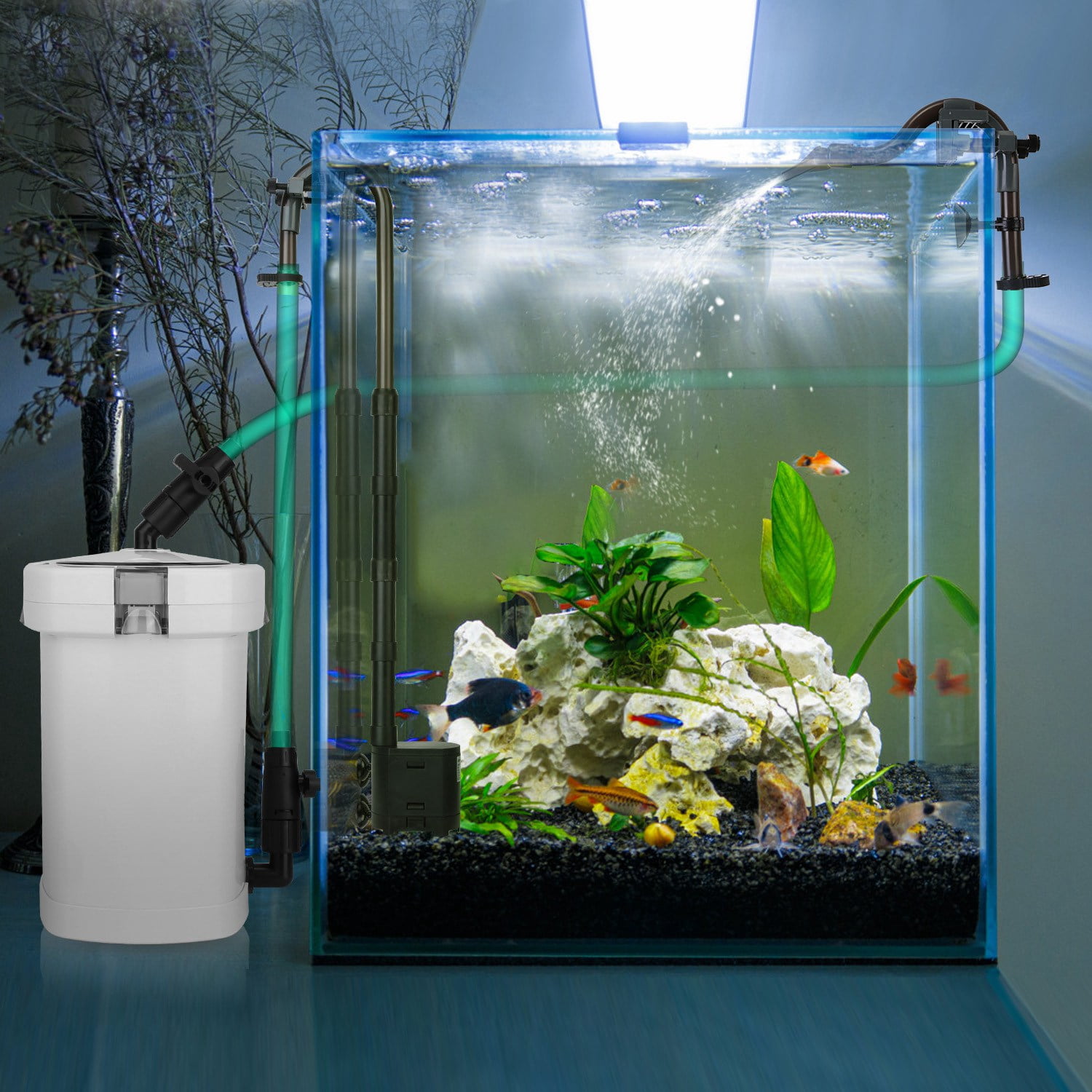 External Canister Filter ,External Filter for Fish Tank 600L/H 6W  35.4in Max Height Easy Installation Silent