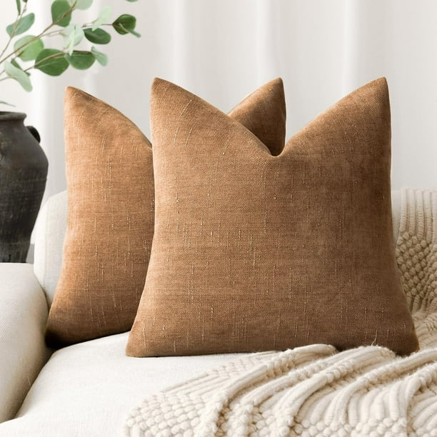 ZAHAZOHO Paquete de 2 Fundas de Almohada Decorativas de Textura Suave para Sofá, 18x18 Pulgadas, Bronce