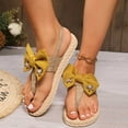 thumbnail image 2 of Xfvqtps New Ladys Herringbone Sandals Bowknot Rhinestone Pearl Adjustable Buckle Split Toes Straw Sole Flat Bottomed Comfortable Non-Slip Vacation Beach Flax Thong Sandals Yellow, 2 of 7