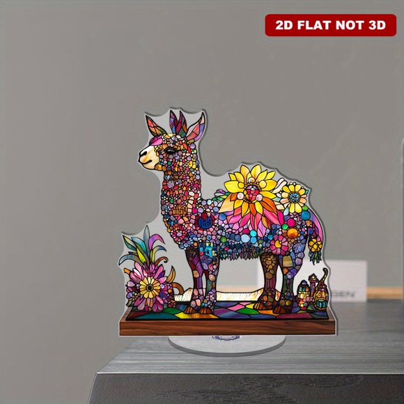 Présentoir Rotatif en Acrylique avec un Alpaga Orné de Cloches et de Décorations Florales, Amélioré par des totems en Cristal et des Éléments Magiques, Parfait pour une Atmosphère de Carnaval