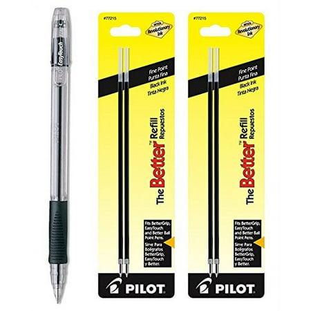 Pilot EasyTouch Ball Point Stick Pens, Fine Point, Black Ink 1 Pen & 4 Refills