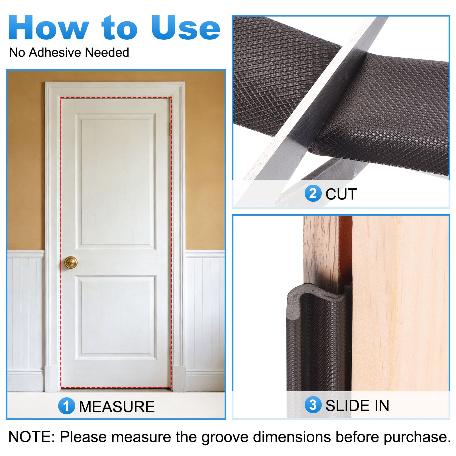 Uxcell Door Weather Stripping, 49.21 ft V-shaped Kerf Front Exterior Door Frame Weather Stripping with 4 Corner Seals for Soundproof Entry Interior Frame Window Gap Filler, Brown/Grey