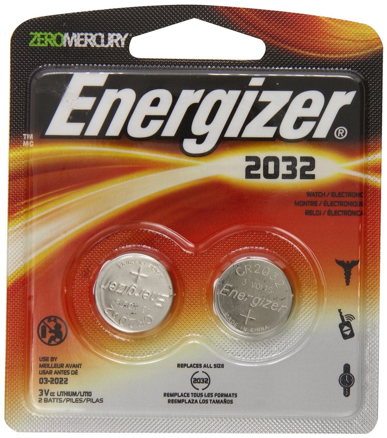 Energizer Watch/Electronic Batteries, 3 Volts, 2032,