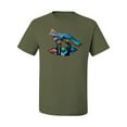 thumbnail image 2 of Trippy California Rainbow Neon Wolf Mountain Silhouette | Mens Animal Lover Graphic T-Shirt, Military Green, 2XL, 2 of 4