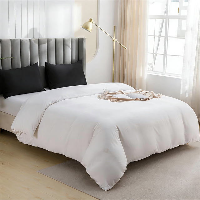 Linnome Quilt Cover Soft Washed Cotton Solid Color for Student Dormitory Bedding 68.1x90.2in White