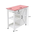 thumbnail image 2 of Kitchen Island with Storage Cabinet on Wheels Small Rolling Cart Pink Table-Top, White, 2 of 8