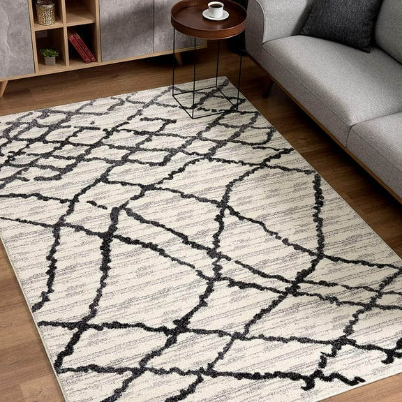 7â€™ x 9â€™ Gray and Black Modern Abstract Area Rug